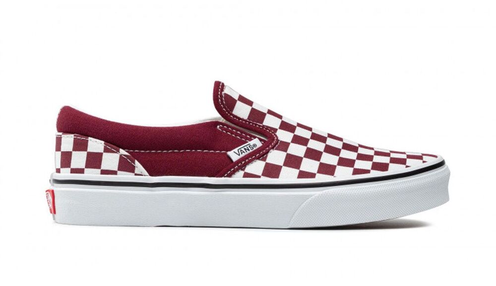 NEW Vans Classic Slip On Checkerboard Pomegranate White Sneakers 7Y/8.5 Womens